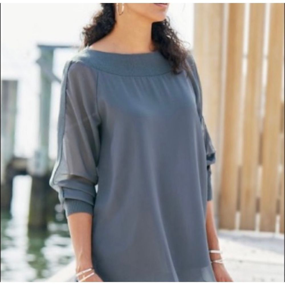 ✨Soft Surroundings Dianthus Chiffon Long Sleeve Gray Tunic✨